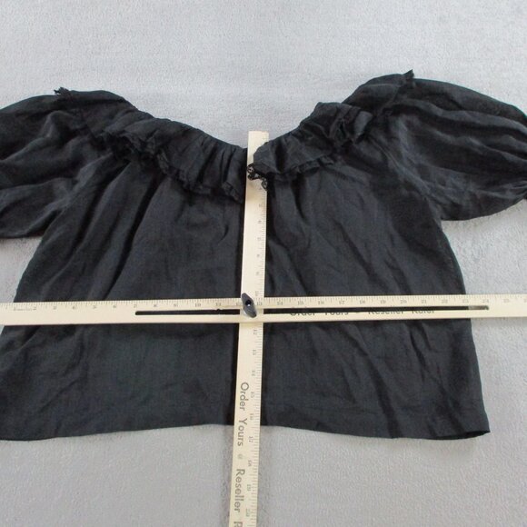 DOEN Samara Top Womens Small Black Ramie Tencel Blend Lace Ruffles Puff Sleeve - Picture 11 of 14